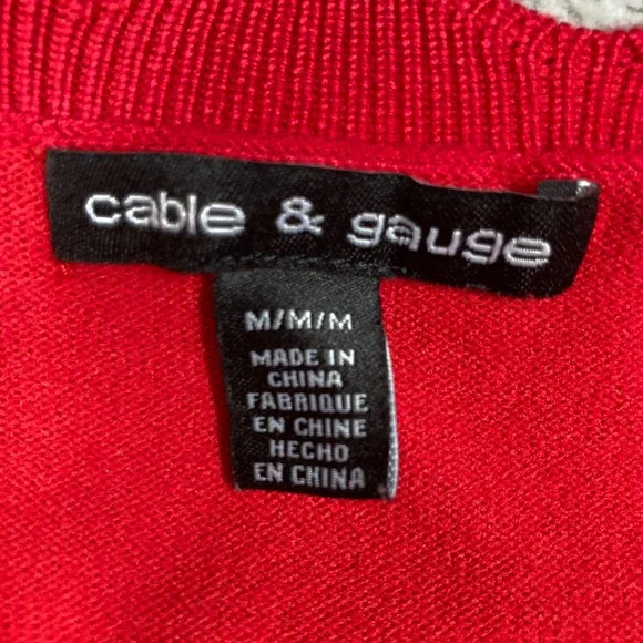 Cable & Gauge Sweater Women's Medium Red Hearts Long Sleeve Pullover Lightweight - Picture 3 of 7